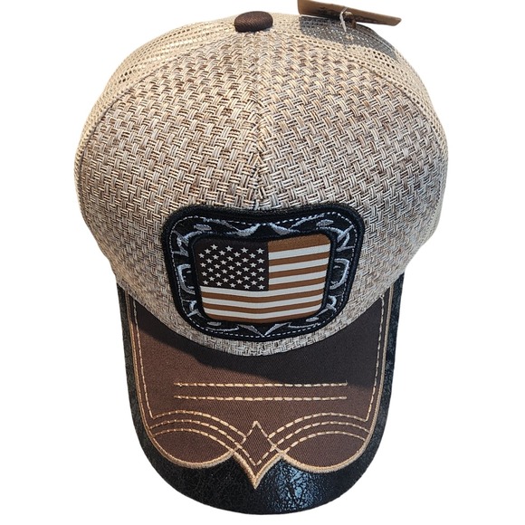New Leader Loga Freedom Trucker Hat American Flag Cowboy Brown Beige Mens Cap - Picture 1 of 8